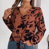 Women Spring Autumn Temperament Print V-Neck Long Sleeve Shirt Blouses