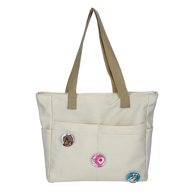 Original design zipper thickened canvas tote bag casual art student simple shoulder handbag