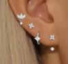 4PCS Fashion Zircon Round Hoop Earring Set Women Temperament Flower Ear Stud Huggie Earring Tragus Piercing Cartilage Jewelry