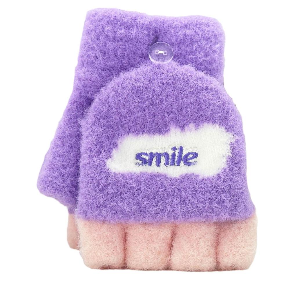 Children's Velvet Thickened Knitted Gloves: Warm, Finger-Accessible, Cartoon Design for Autumn/Winter