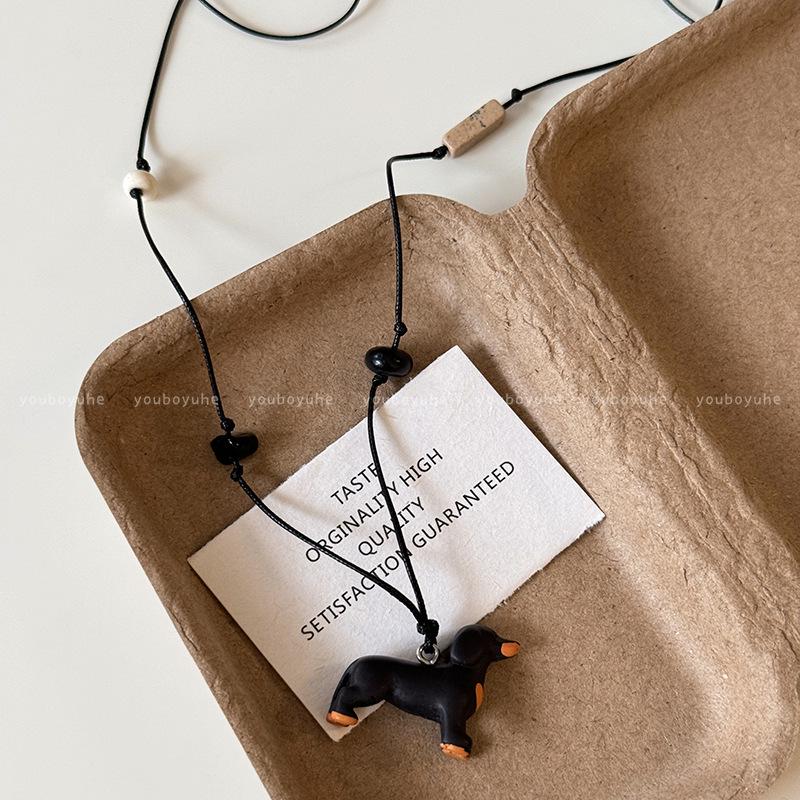 

Очаровательное ожерелье с подвеской в виде щенка со съемной кожаной веревкой - универсальная длинная цепочка на ключицу для женщин