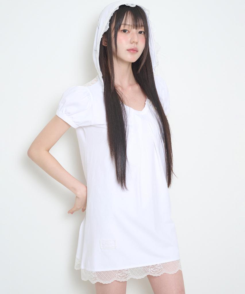 Iligo Lace Hoodie Dress White