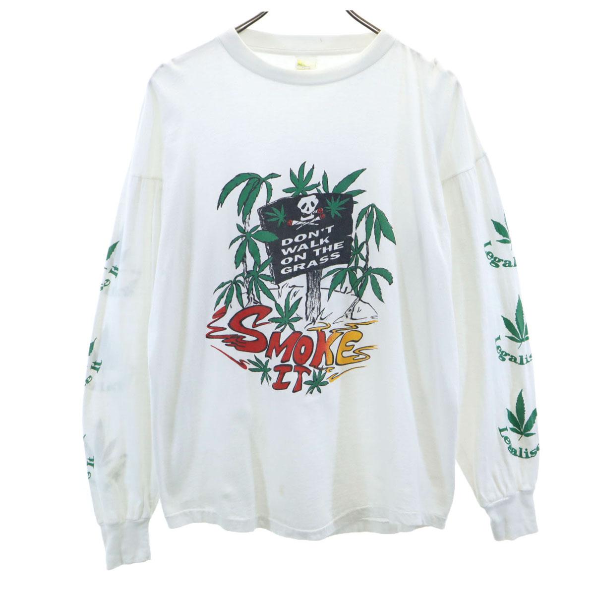 

ВИНТАЖНАЯ футболка с длинным рукавом 90-х годов с двусторонним принтом черепа XL белая мужская б/у