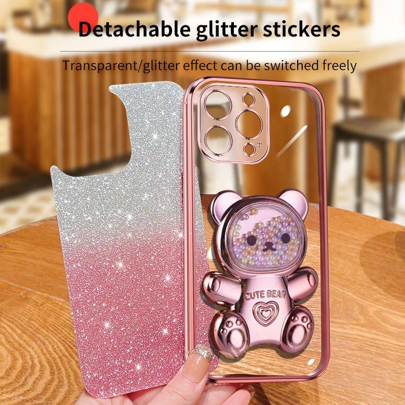 For Xiaomi 17T Pro Case with Gradient 3D Bear Folding Stand Bracket Luxury Slim Plating Glitter Girls for Xiaomi 17T Back Cover
