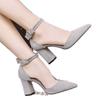 Spring and Autumn Fashion Coarse Heel Women's Shoes Warm Velvet Outdoor Versatile One-word Buckle Belt Royal Sister Pointed High Heels Women's Single