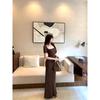 Kumikumi High-Grade Square Collar Knot Short Sleeve Dress Women Summer Elegant All-Match Slimming Hip Skirt Long Dress