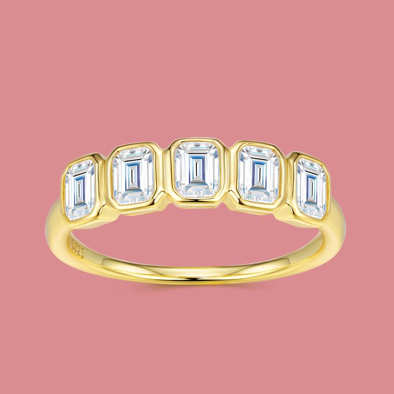 Trendy 925 Sterling Silver Fine Jewelry Gold Plated Ring Emerald Cut Moissanite Eternity Wedding Engagement Ring