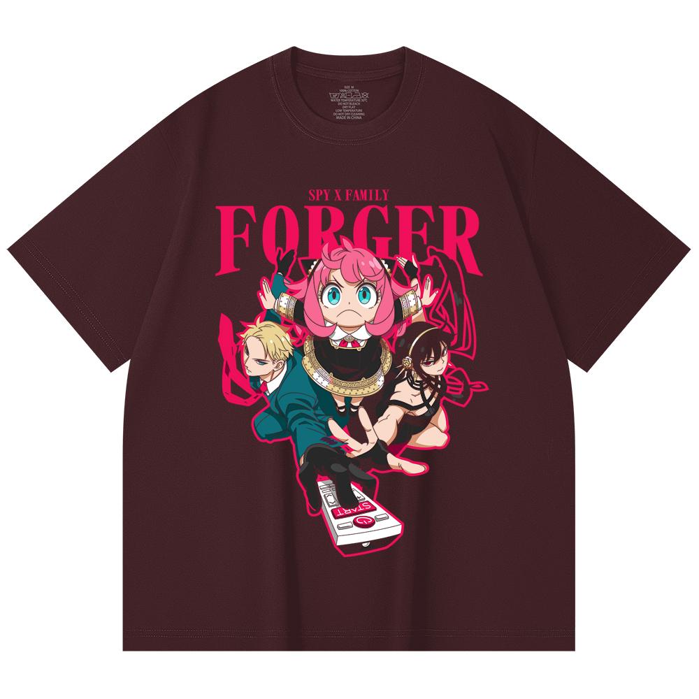 

230 Gsm 100% Cotton Spy x Family V1 Forger Print Unisex Heavy Cotton T Shirt 2XL вина червоного кольору