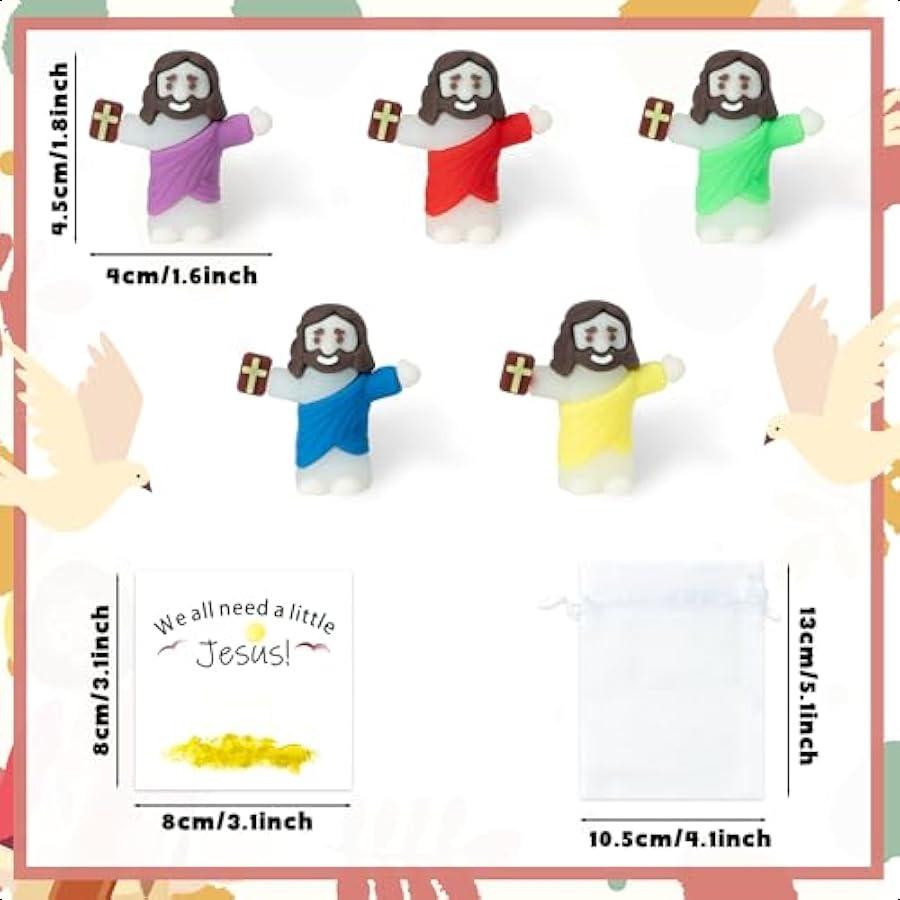 Mini Jesus Figurines Bulk 75Set Colorful Little Jesus Easter Toy with Prayer Cards Organza Bag Religious Party Gifts Pack Churc