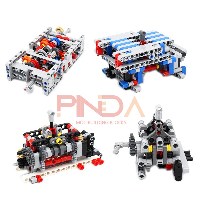 Technology Moc Mechanical Group Engine Gearbox 4 6 8 Speeds With Reverse And Neutral Diy Building Blocks Bricks Compatible Car