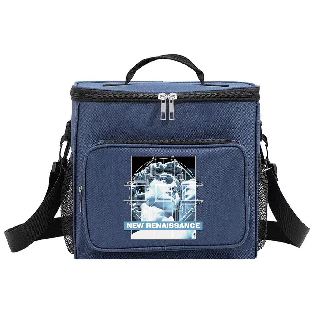 Student Storage Boxes Cooler Shoulder Lunch Bags Thermal Organizer Handbag Outdoor Camping Portable LunchBox Sculpture Printing