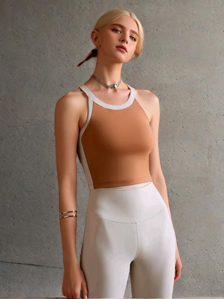 High-Intensity Contrast Yoga Vest: Premium Nude One-Piece Sportswear for Pilates & Fitness