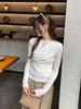 Women's Korean-Style Wrinkled Round Neck Long Sleeve Base Layer Shirt for Autumn/Winter