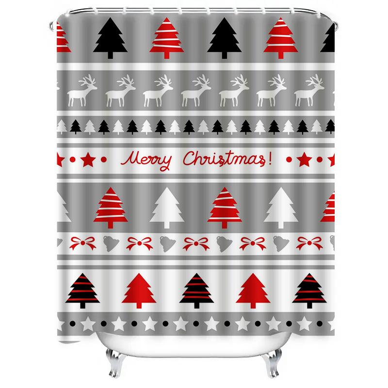 TU Christmas Shower Curtain Festive Holiday Bathroom Decor Reversible Waterproof Modern Farmhouse Xmas Pattern Backdrop