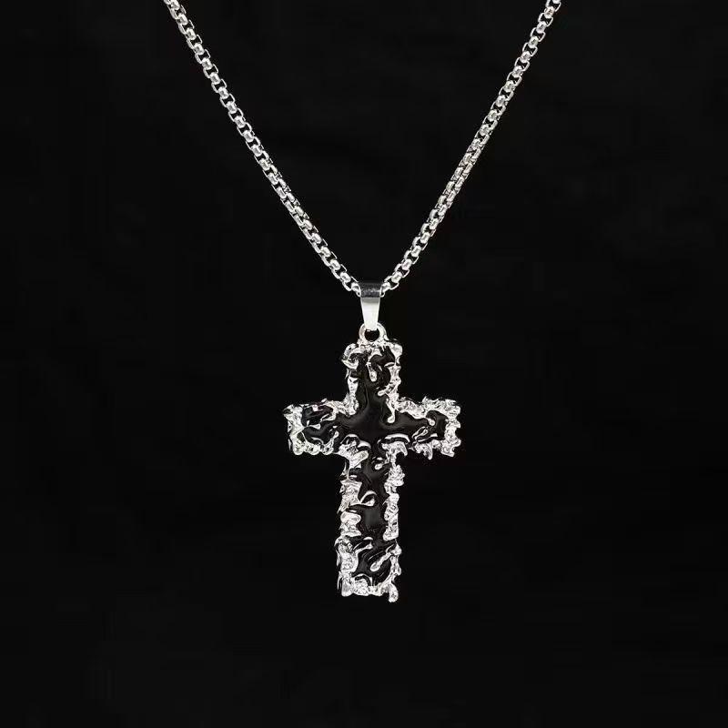 Stylish Dark Lava Cross Necklace - Titanium Steel, Non-Fading, Unisex Chain