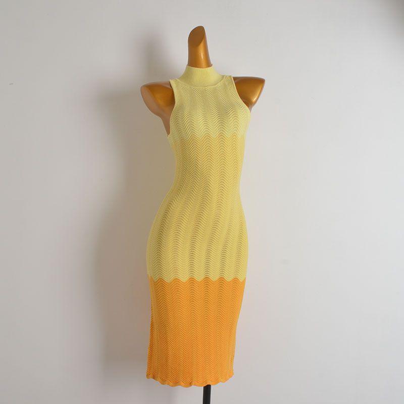 Foreign Trade Order Western Style Contrast Color Gyaru Sexy Half-high Collar Sleeveless Knitted Vest Skirt Women Spring/Summer Sheath Dress