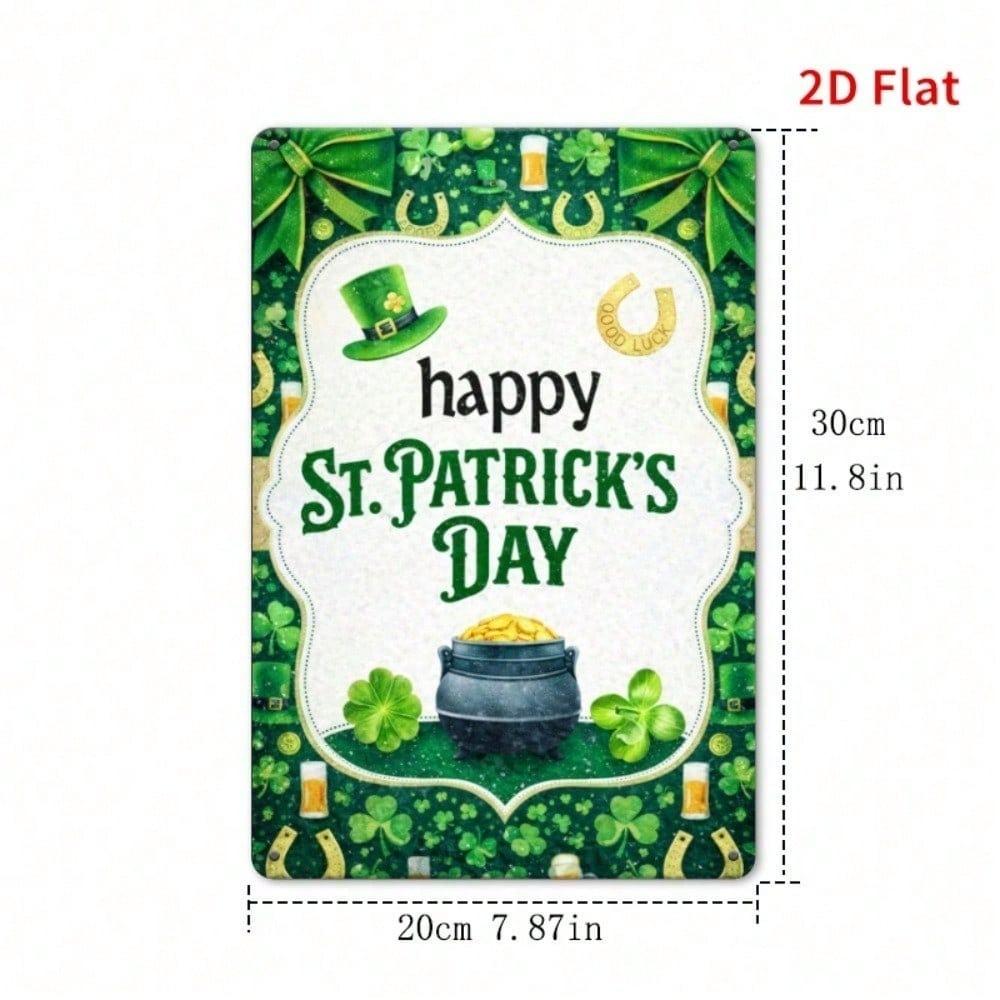 St Patrick's Day Shamrock Metal Wall Art Festive Tin Sign For Home Office Cafe Decor 7.87x11.8 Inch