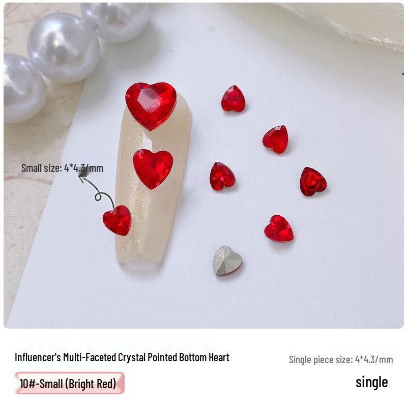 Heart Rhinestone Nail Art Accessories: Super Shiny Crystal Glass In Iridescent Peach, Small & Large Sizes