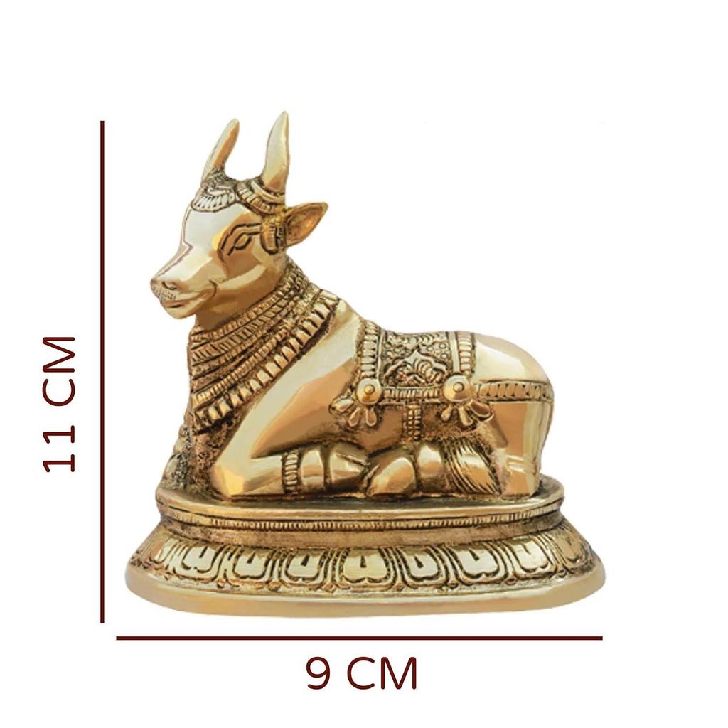 Brass Nandi Statue | Height-11 Cm Aprrox | Vastu Idol for Home and Office | Zonal Placement-SW | Nandi Idol
