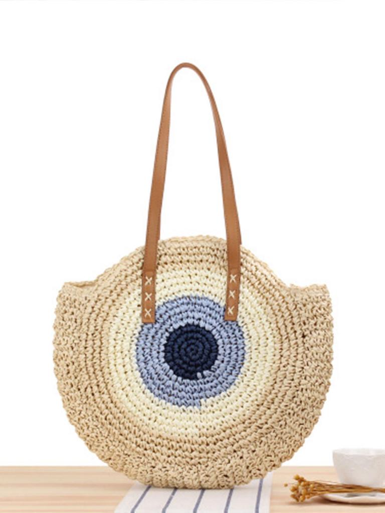 Women's Large Capacity Woven Round Shoulder Bag - Fashionable Beach & Commuter Style