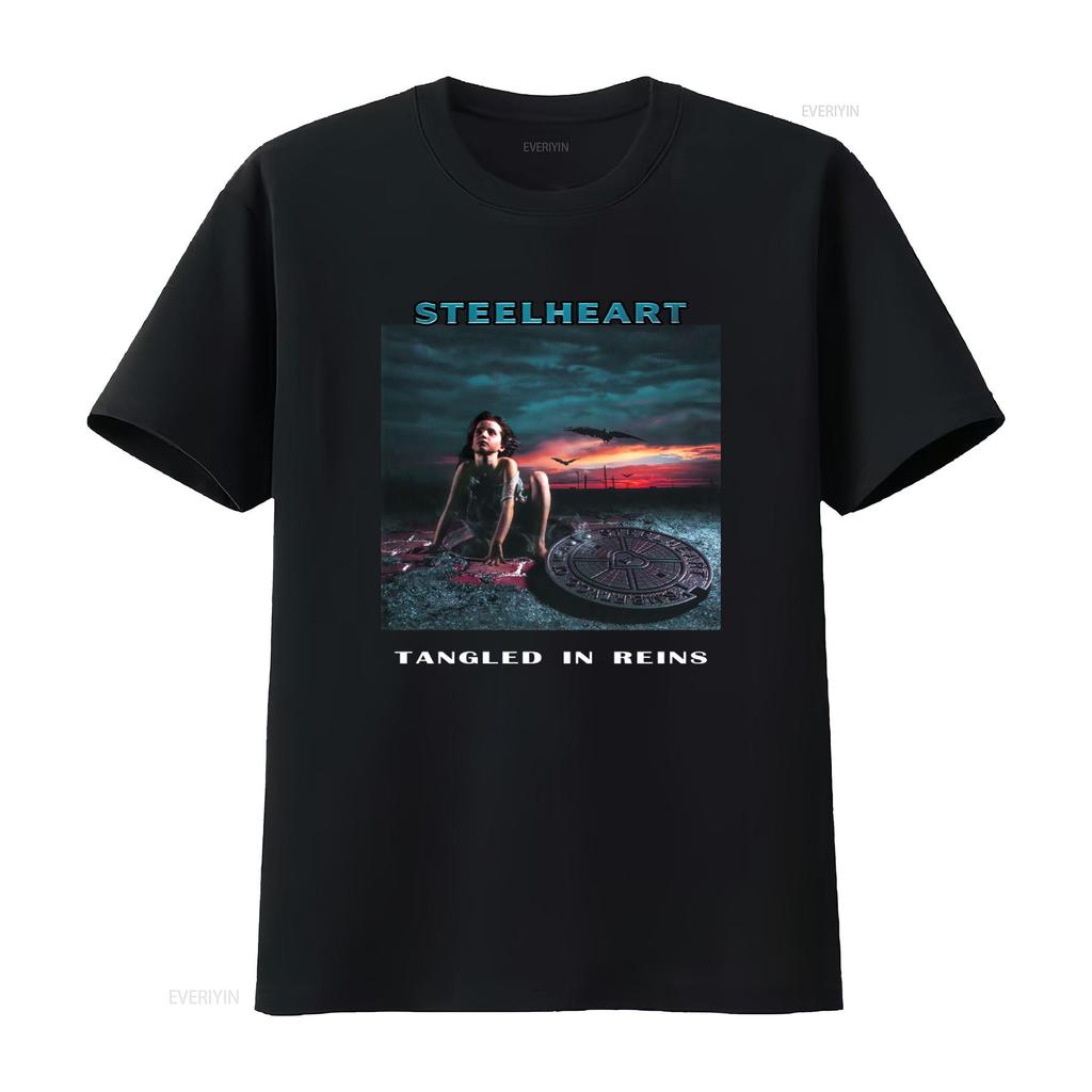 Vtg Steelheart Music Band Heavy Cotton S 5Xl Black T Shirt Mm665 Tangled In Reins Rock vintage Washed Casual Soft Slightly