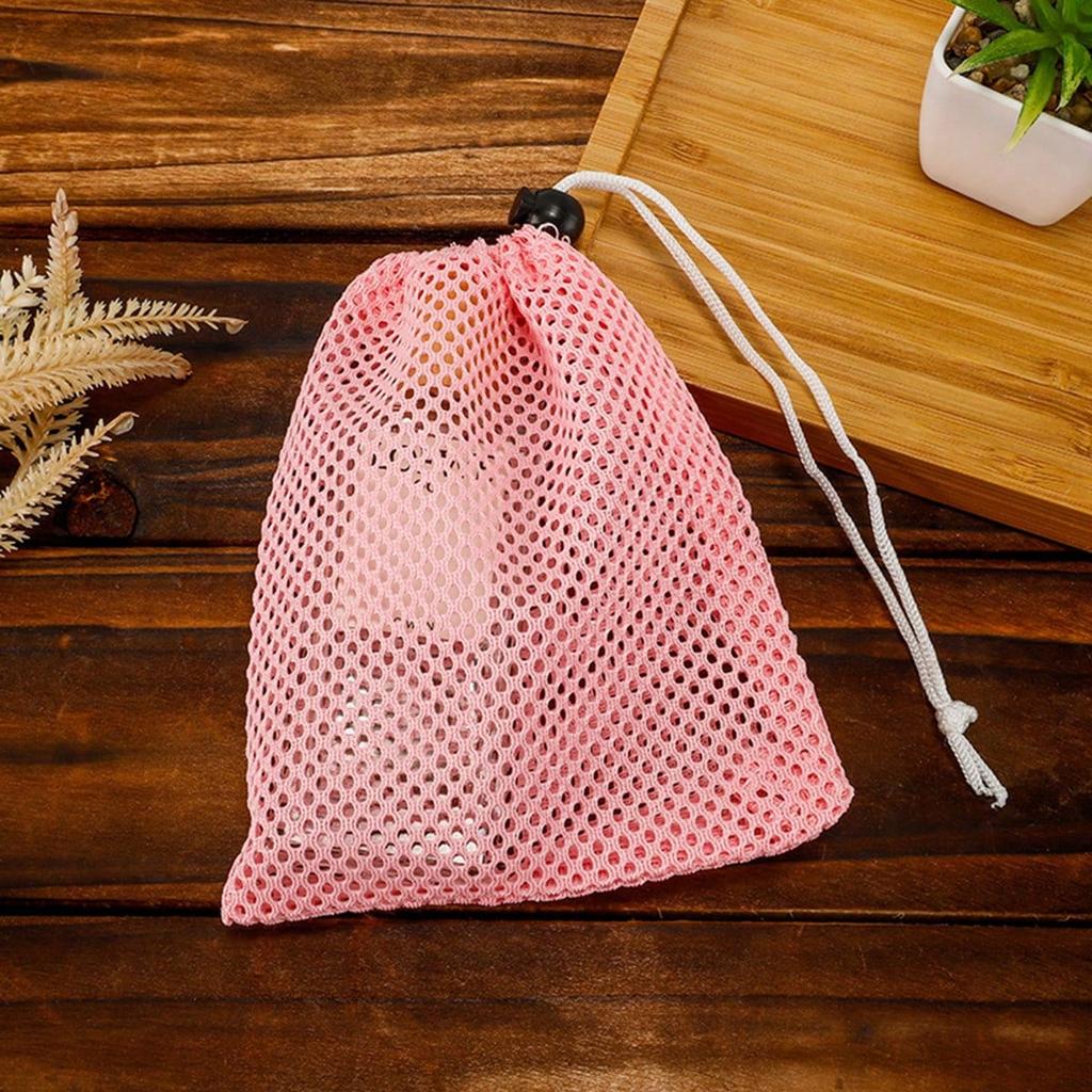 Fluorescent Pink Drawstring Mesh Bags, Polyester Reinforced Filtration Net Bags