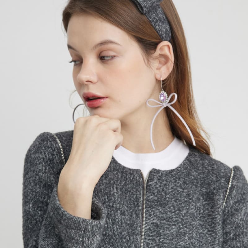 LOVUEE Grey Wool Headband with Crystal Studs