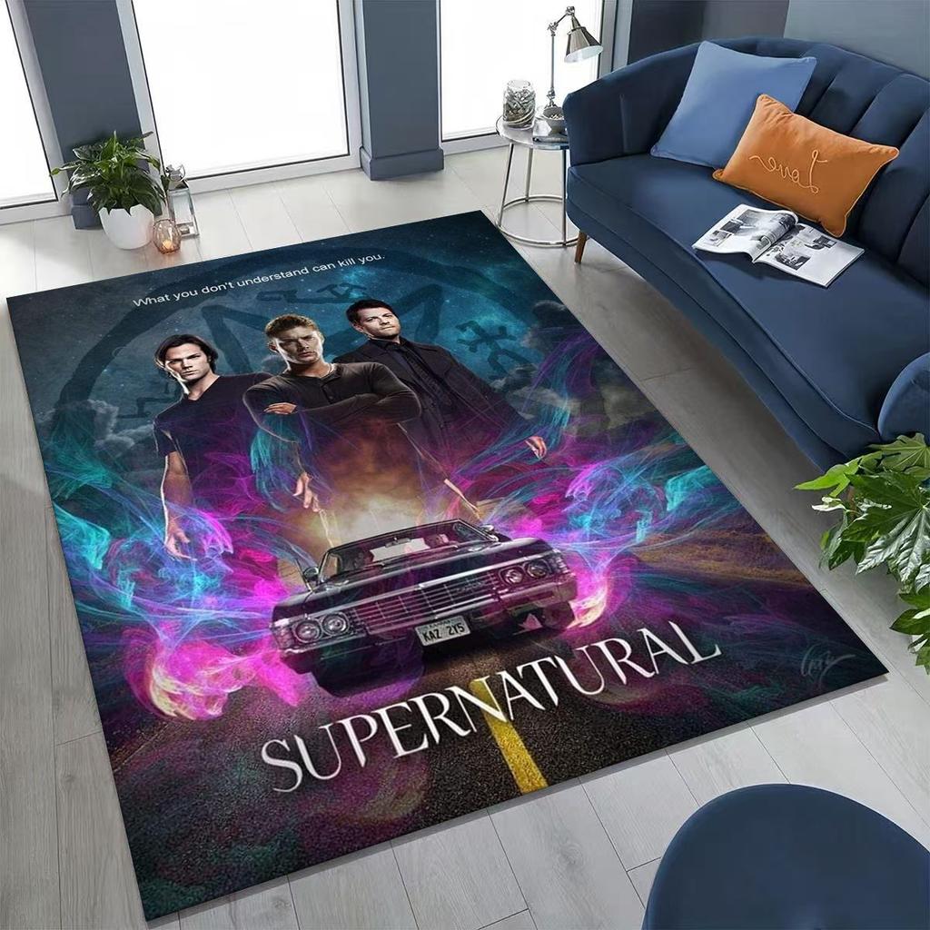 Tapete SPN Supernatural Dean Sam Winchester Castiel para Quarto Sala Sofá Casa Capacho Decoração, Tapete de Chão Grande Antiderrapante para Crianças