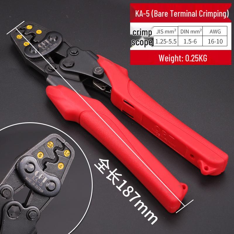 Multi-functional Crimping and Wire Stripper Pliers with Cold Crimp Terminals and PT Insulated Insert Terminal.