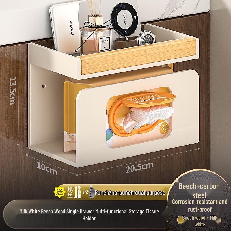 Walnut Toilet Paper Dispenser with No-Drill Shelf