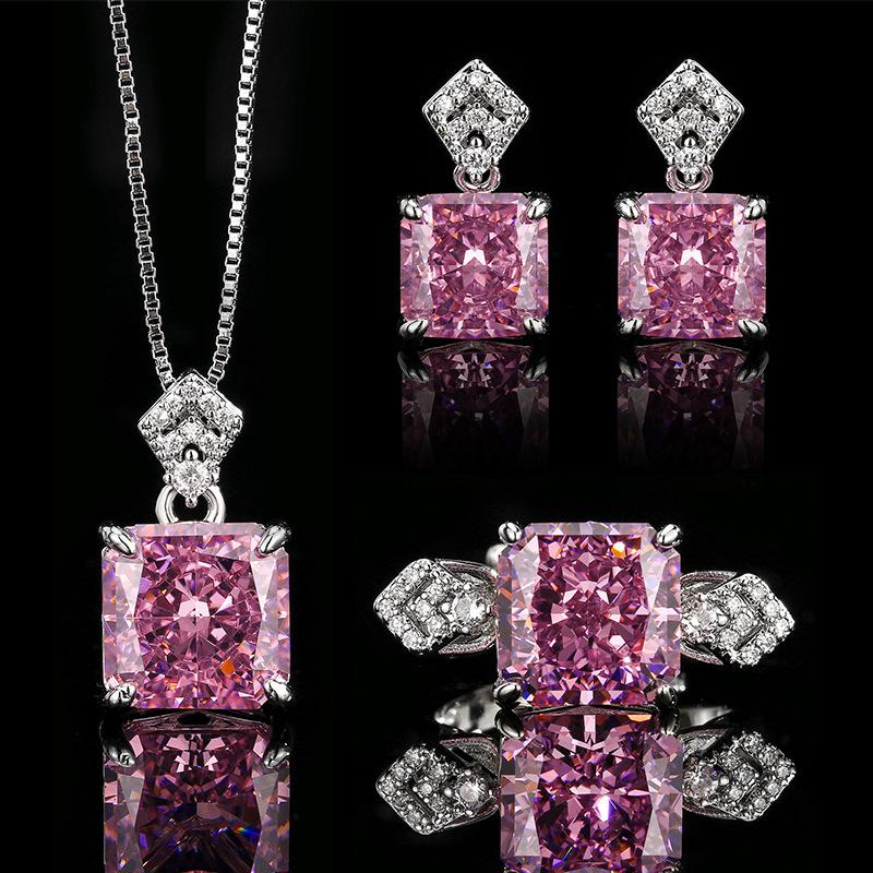 2025 Biżuteria z Inkrustowanymi Diamentami Zestaw Biżuterii Kwadratowe Wysokie Żółte Diamenty Damskie Kolczyki, Pierścionki, Naszyjniki, Niszowy, Luksusowy, Wszechstronny