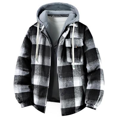 Gefälschte zweiteilige Baumwolljacke, vielseitige Kleidung mit Kapuze für Herren im Herbst und Winter, dicke karierte lässige Baumwolljacke