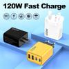 EU/US/UK120W fast charger with 2 USB ports and 2 Type-C ports,2-meter data charging cable,used for mobile phone,tablet,headphone