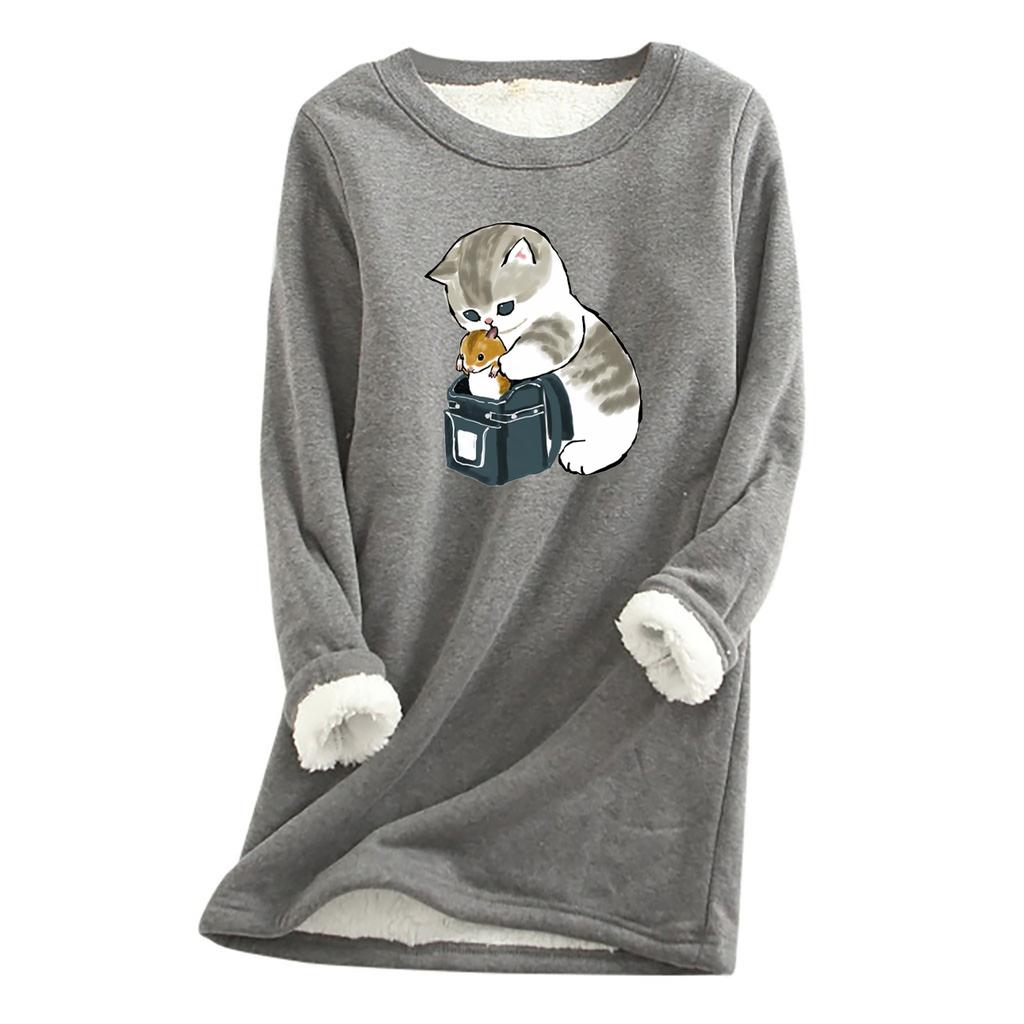 Women Thick Fleece Sweatshirt Leopard Print Velvet Warm O-neck Underwear Top