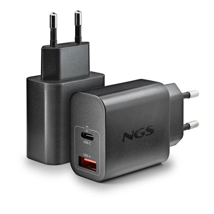 NGS ERA 20W : GaN Chargeur mural universel 20W avec 2 ports : USB-C + USB-A. Chargement rapide et sûr. Grande compatibilité. Charge