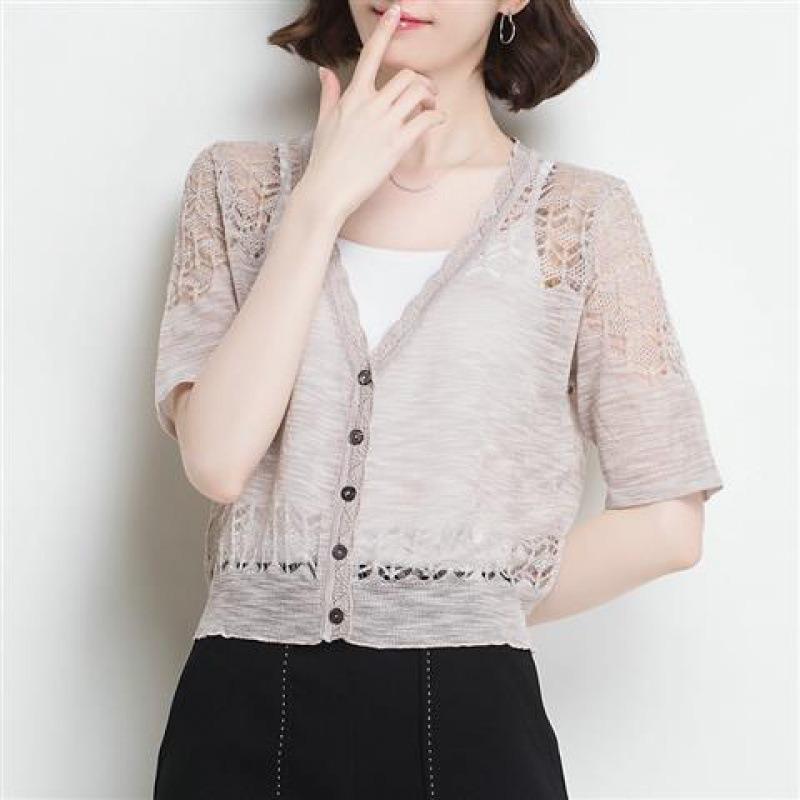 Ice Silk Knitted Cardigan with Short-sleeved Summer Wear Women's New Thin Hollow White Shawl Sunscreen
