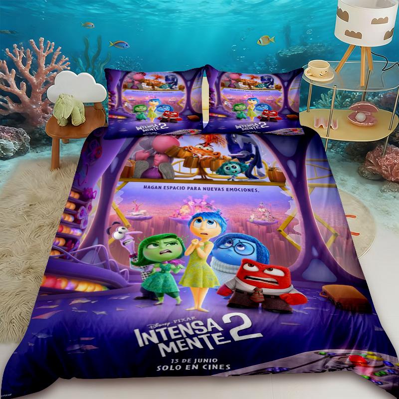 Anime Duvet Cover Set Teens Inside Out Cartoon Bedding Set 1 Quilt Cover with 2 Pillocase Bedroom Children Birthday Gifts
