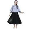 Retro Student Cheongsam Hanfu Women's Two-Piece Set - Diagonal Placket & Frog Buttons Tea Suit