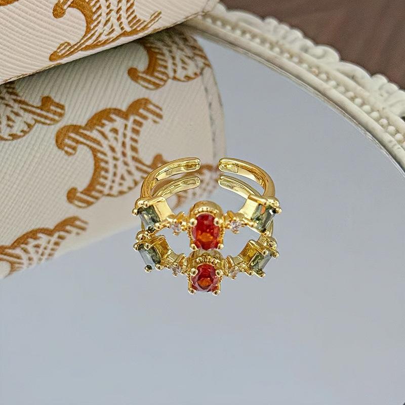 Medieval Vintage Premium Flash Diamond Retro Brushed Wide Version Open Ring Niche Light Luxury Stacked Ring Woman