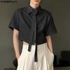 INCERUN Men Cropped Shirts Casual Loose Flower Tie Neck Short Tops