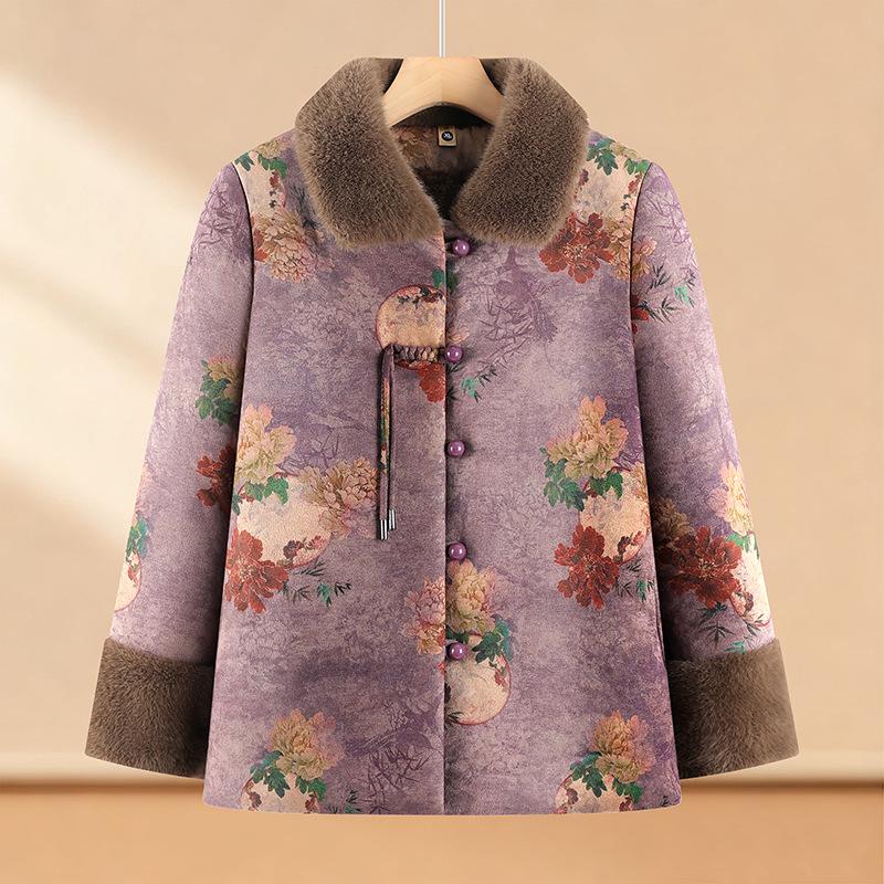 2025 New Style Cotton Jacket for Women: Grandmother Autumn-Winter Coat for Middle-aged and Elderly, Plus Velvet for Warmth