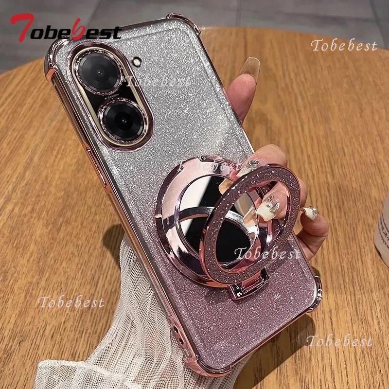 

Блестящий противоударный силиконовый чехол для Xiaomi Redmi A5 A3 A1 с зеркалом для макияжа, магнитным держателем-подставкой, мягкая накладка Redmi A5 розовый