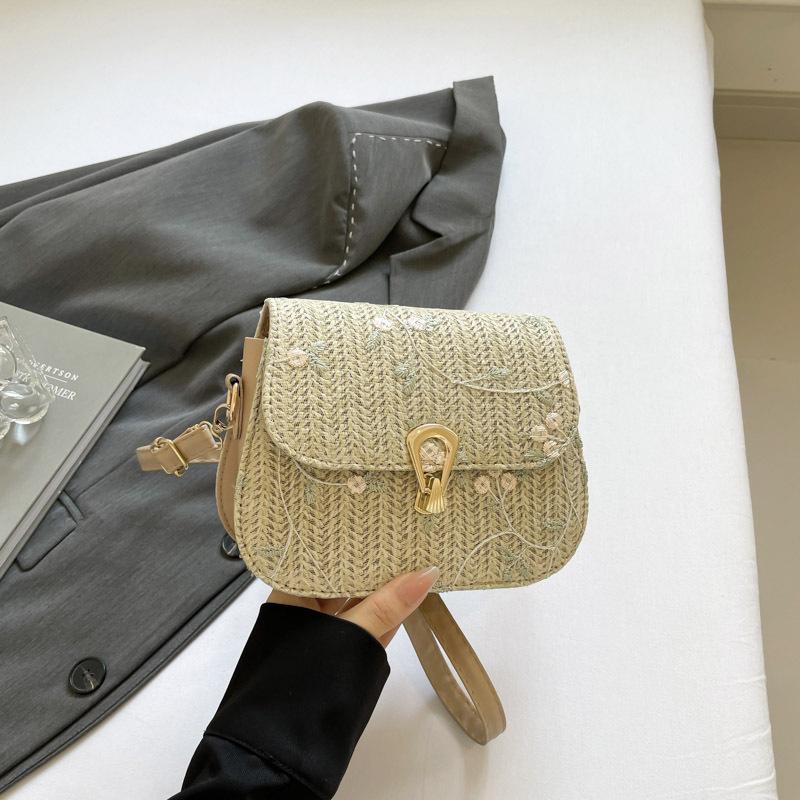 

Summer beautiful casual woven straw women s bag sweet casual texture shoulder messenger bag saddle bag хаки