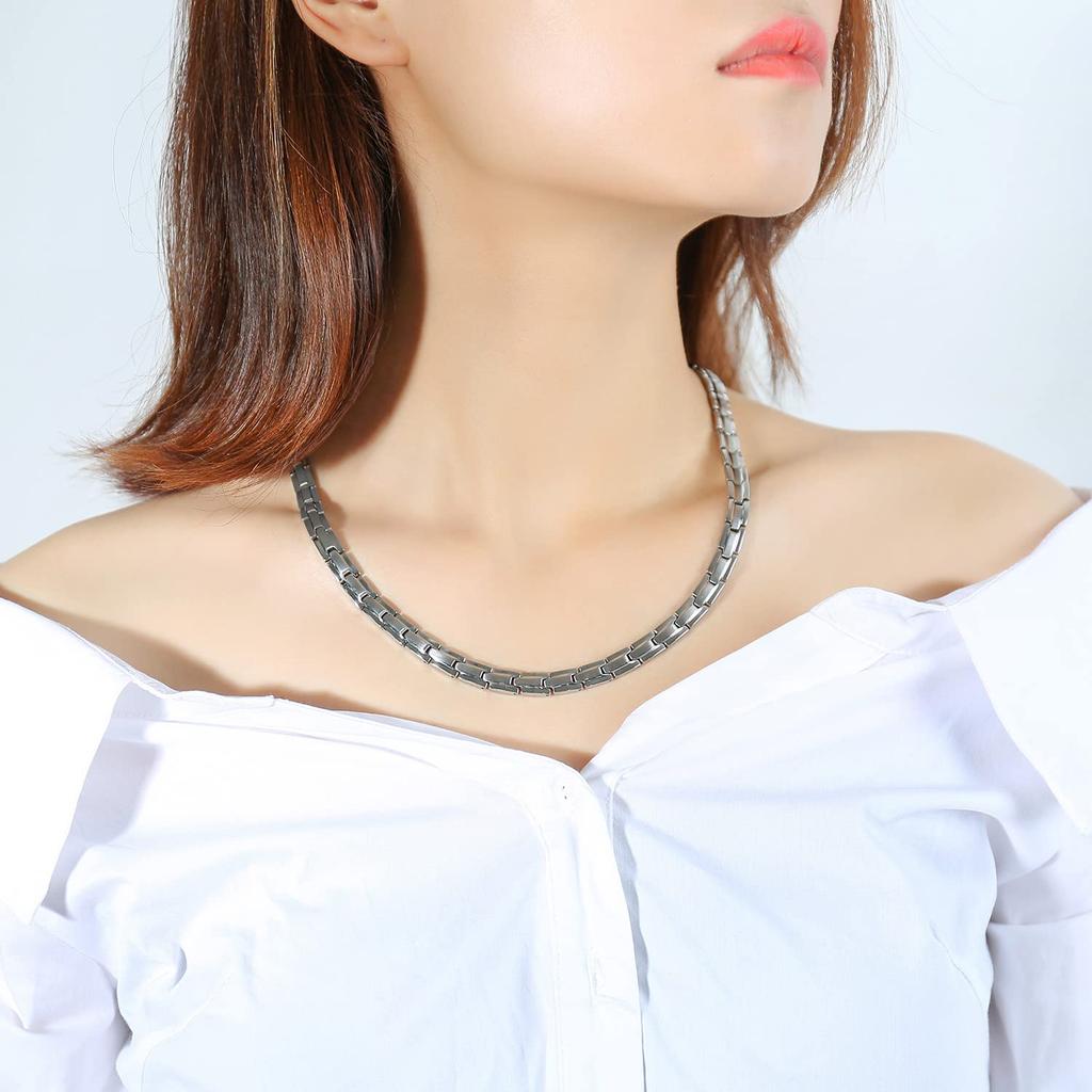 Popular Brand Magnetic Necklace for Men and Stainless Chain Static Electricity Gift [Rockyu] Women, Steel, Hypoallergenic, Silver, Germanium,