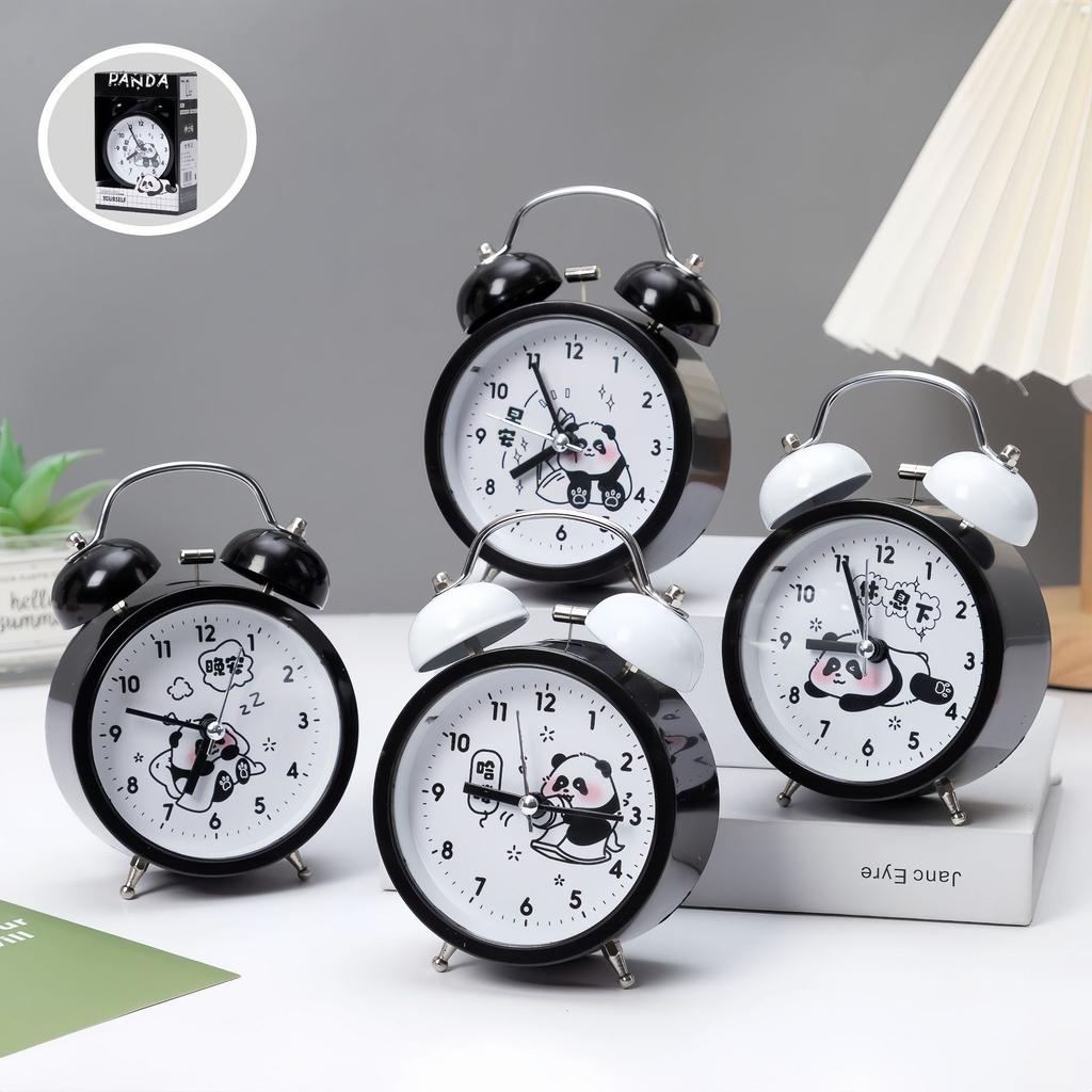 Super Loud Retro Bell Alarm Panda Clock Bedroom Nightlight Mute Clock Ornaments Creative Gifts Students Bedside Clock.