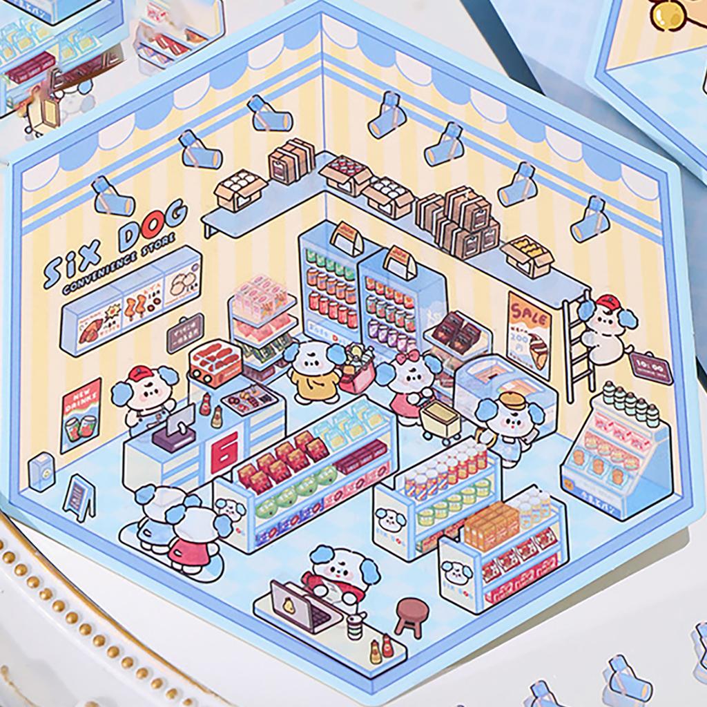 3D Scene Sticker Cartoon Scenery Sticker Miniature Simulated Cabin Scene Sticker for Scrapbooking Journal Planner Album