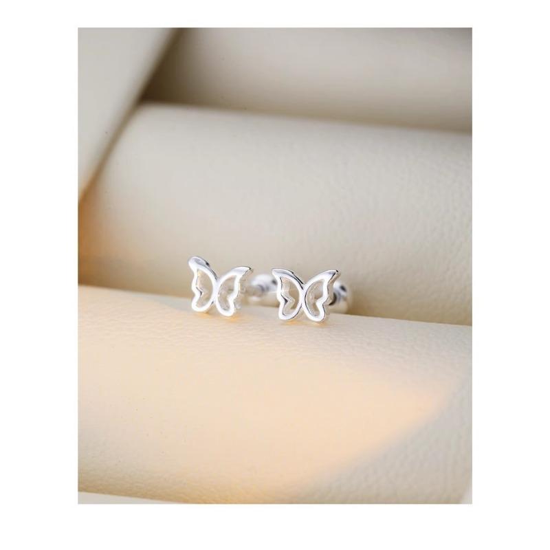 Hollow Butterfly Screw Buckle Stud Earrings For Women Sweet Minimalist Delicate Ear Jewelry