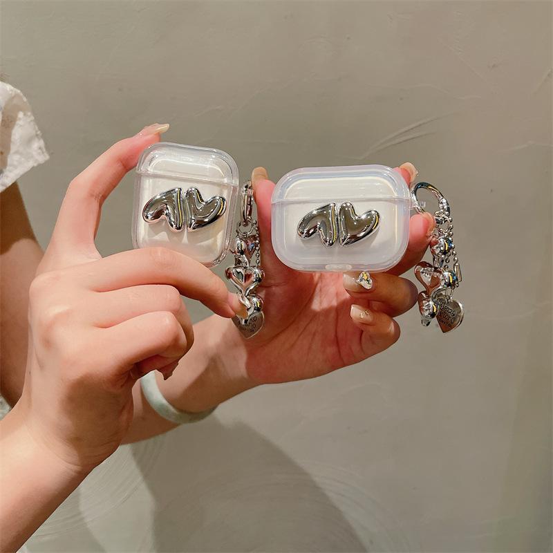 Transparent Three-dimensional Love for AirPods 1 Generation Protective Case Second Generation 1 Generation Pro1 Apple Bluetooth Headset Case Female