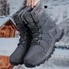 Couple Lace-up Snow Boots Fur-lined Half Boots Plush Cotton Shoes Anti-slip Winter Warm Outdoor Sneakers Wear-resistant