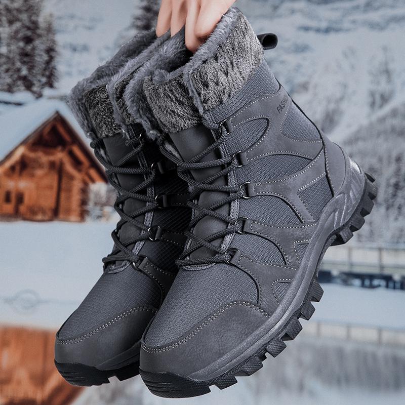 Couple Lace-up Snow Boots Fur-lined Half Boots Plush Cotton Shoes Anti-slip Winter Warm Outdoor Sneakers Wear-resistant